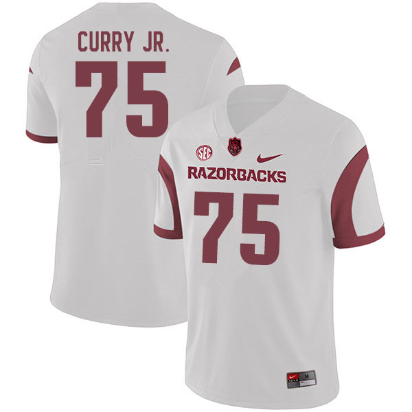 Men #75 Ray Curry Jr. Arkansas Razorbacks College Football Jerseys Sale-White